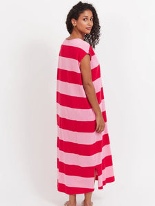 Haven Jardin Stripe Tshirt Dress Garnet