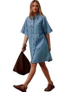princess polly baby blue dress Kennedy Short Sleeve Drop Waist Mini Dress - Navy