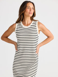Brave and True Squad Dress Ecru w Black Stripe