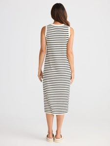 Brave and True Squad Dress Ecru w Black Stripe