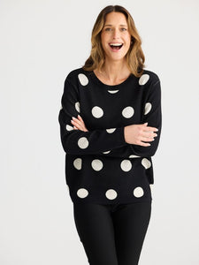 Brave and True Petra Polka Dot Knit Black/Oat