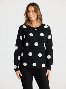 Brave and True Petra Polka Dot Knit Black/Oat
