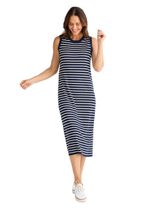 Brave and True Squad Dress Navy w White Stripe