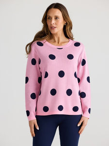 Brave and True Petra Polka Dot Knit Pink/Navy