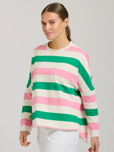 EST 1971 Raw Long Sleeve Sweatshirt Pink & Green Stripe