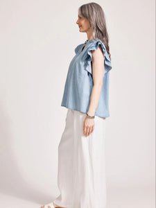 Eb + Ive Melenia Denim Frill Top Denim