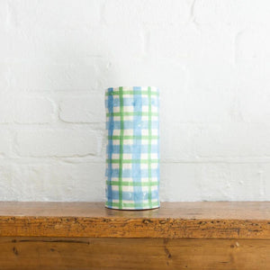 Noss and Co Large Cornflower Blue & Mint Green Gingham Vase