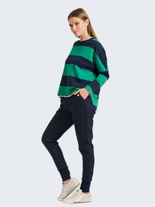 EST 1971 Raw Cotton Stripe Sweatshirt Emerald/Navy