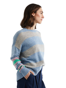 LD & Co Lambswool Stripe Crew Sky