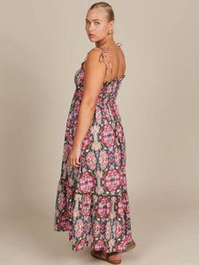 Isle Of Mine Remi Shirred Maxi Olive Fleuron