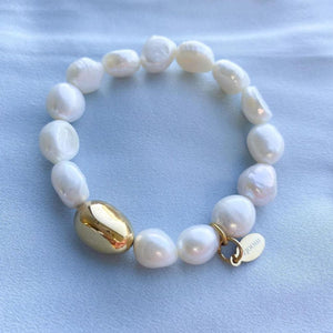 Zjoosh White Pearl Bracelet Gold Bean