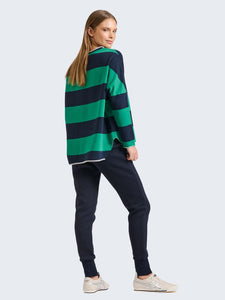 EST 1971 Raw Cotton Stripe Sweatshirt Emerald/Navy