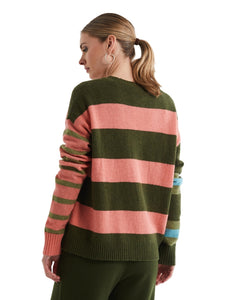 LD & Co Lambswool Stripe Crew Olive