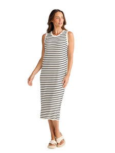 Brave and True Squad Dress Ecru w Black Stripe