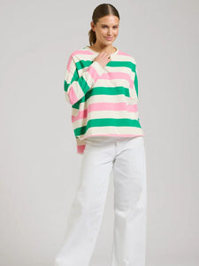 EST 1971 Raw Long Sleeve Sweatshirt Pink & Green Stripe