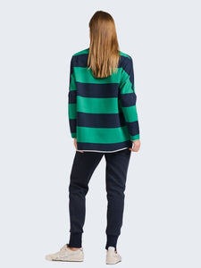 EST 1971 Raw Cotton Stripe Sweatshirt Emerald/Navy