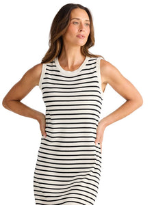 Brave and True Squad Dress Ecru w Black Stripe