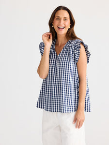 Brave and True Paz Top Navy Gingham