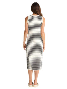 Brave and True Squad Dress Ecru w Black Stripe