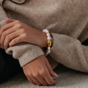 Zjoosh White Pearl Bracelet Gold Bean