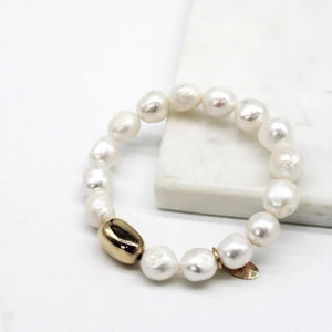 Zjoosh White Pearl Bracelet Gold Bean