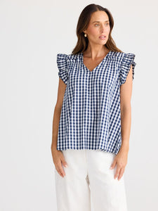 Brave and True Paz Top Navy Gingham