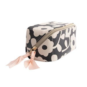 Caroline Gardner Charcoal Mono Flower Diagnonal Cosmetic Bag