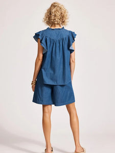 Eb + Ive Melenia Denim Frill Top Indigo