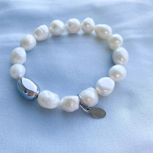 Zjoosh White Pearl Bracelet Silver Bean